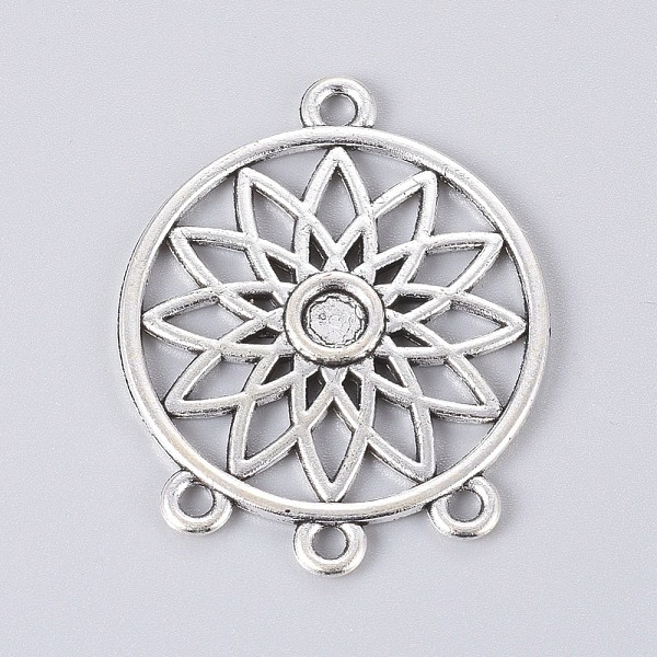 

PandaHall Alloy Chandelier Component Links Cabochon Settings, Woven Net/Web with Feather, Antique Silver, 33x26.5x2mm, Hole: 1.8mm and 2mm...