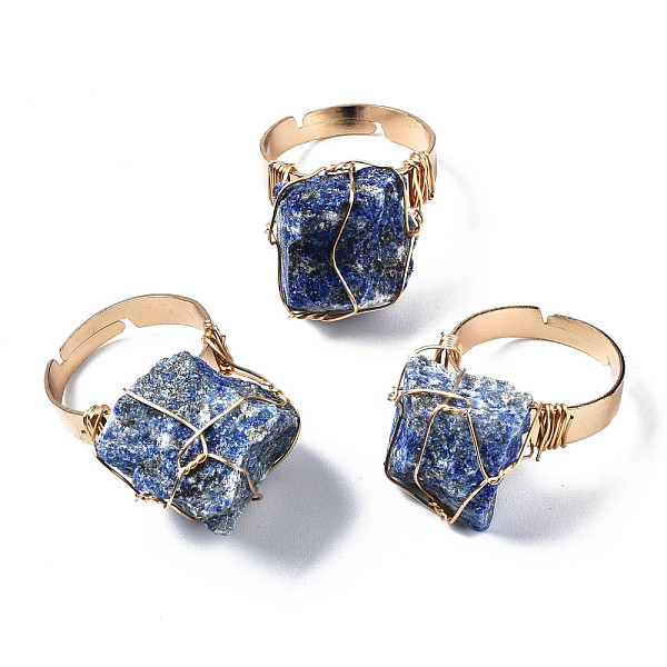 

PandaHall Adjustable Natural Lapis Lazuli Finger Rings, with Light Gold Brass Findings, Nuggets, US Size 8 1/4(18.3mm) Lapis Lazuli None