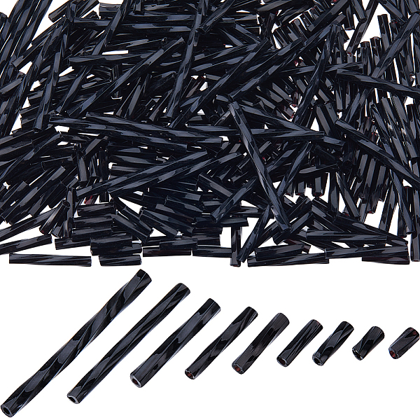 

PandaHall CREATCABIN 1800Pcs 9 Style Glass Twisted Bugle Beads, Black, 4.5~26x2mm, Hole: 0.5~1mm, 200Pcs/style Glass Black