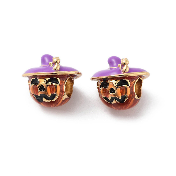 

PandaHall Halloween Rack Plating Brass Enamel European Beads, Long-Lasting Plated, Cadmium Free & Lead Free, Large Hole Beads, Pumpkin with...