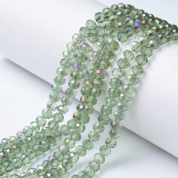 

PandaHall Electroplate Transparent Glass Beads Strands, Half Rainbow Plated, Faceted, Rondelle, Dark Sea Green, 6x5mm, Hole: 1mm, about...
