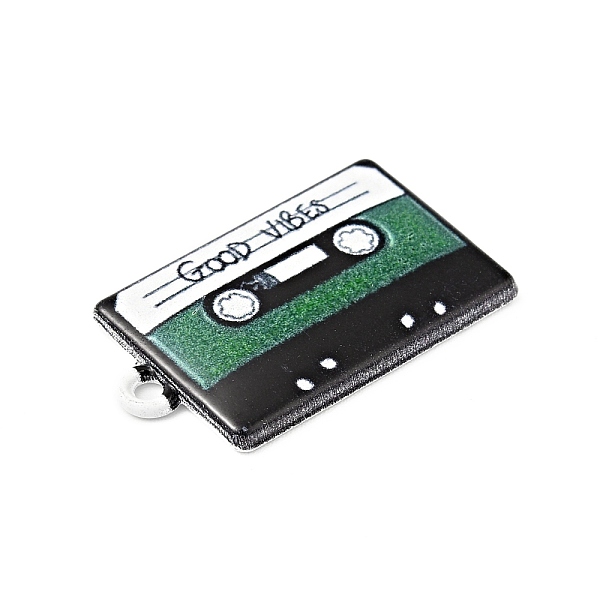 

PandaHall Printed Alloy Pendants, Cassette Tape with Word Good Vibes, Platinum, Sea Green, 25.5x14.5x2.5mm, Hole: 1.6mm Alloy Rectangle