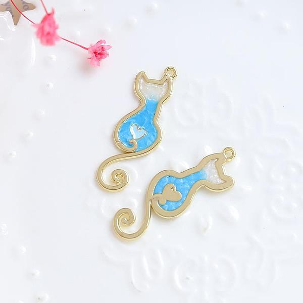 

PandaHall Alloy Enamel Pendants, Golden, Cat Charm, Deep Sky Blue, 33x11mm Alloy+Enamel Cat Shape