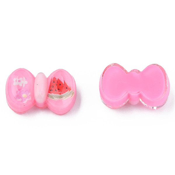 

PandaHall Printed Translucent Epoxy Resin Cabochons, Bowknot with Flower & Watermelon, Hot Pink, 11x17.5x7mm Epoxy Resin Bowknot