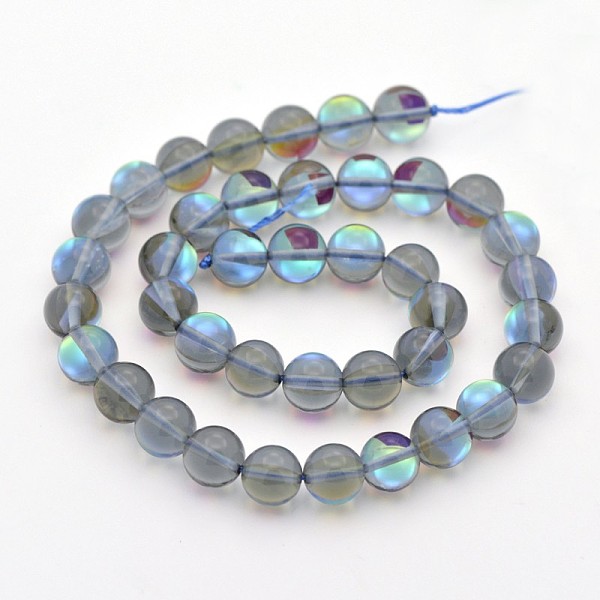 

PandaHall Round Synthetic Moonstone Beads Strands, Holographic Beads, Dyed, Light Steel Blue, 6mm, Hole: 1mm, about 60~62pcs/strand, 14~15...