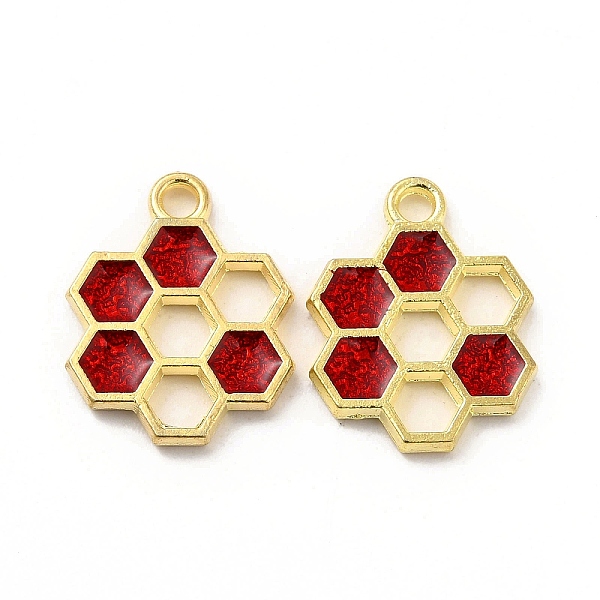 

PandaHall Alloy Enamel Pendants, Honeycomb Charm, Golden, Red, 19x15x1.5mm, Hole: 2mm Alloy+Enamel Hexagon Red