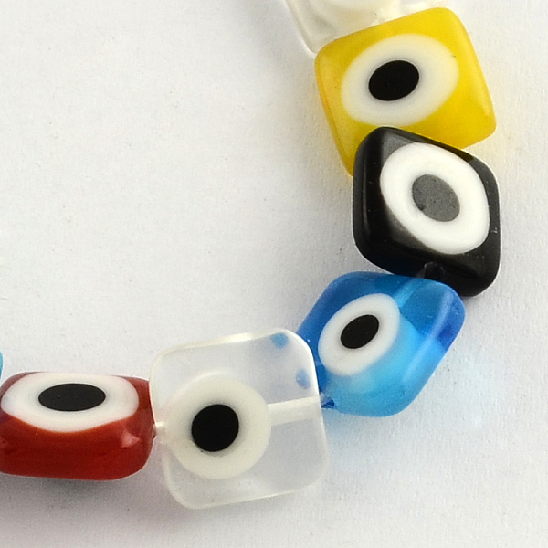 

PandaHall Square Handmade Evil Eye Lampwork Beads Strands, Mixed Color, 10x10x4mm, Hole: 1mm, about 38pcs/strand, 14.5 inch Lampwork Evil..., Multicolor