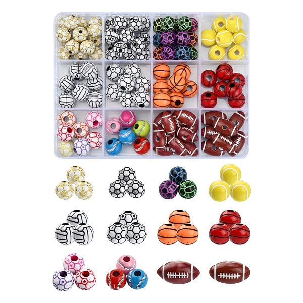 

PandaHall 11 Style Sports Theme Acrylic Beads, Mixed Shapes, Mixed Color, 10~18x9.5~12x9~10.5mm, Hole: 2~4mm, 148pcs/box Acrylic Mixed..., Multicolor