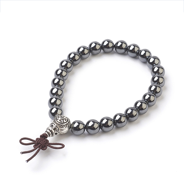 

PandaHall Non-Magnetic Synthetic Round Hematite Stretch Bracelets, with Alloy Guru Bead Sets, Burlap Packing, Antique Silver, 2-1/8 inch..., Black