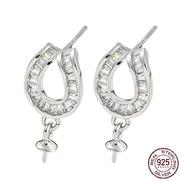 

PandaHall Rhodium Plated Horseshoe 925 Sterling Silver Micro Pave Clear Cubic Zirconia Stud Earring Findings, for Half Drilled Beads, with...