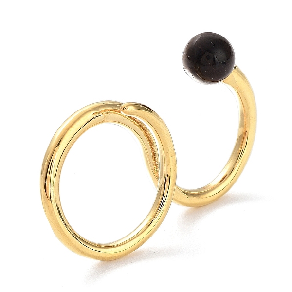 

PandaHall Natural Tiger Eye Double Rings, Golden 304 Stainless Steel Wire Cuff Ring, Inner Diameter: 18.3mm Tiger Eye