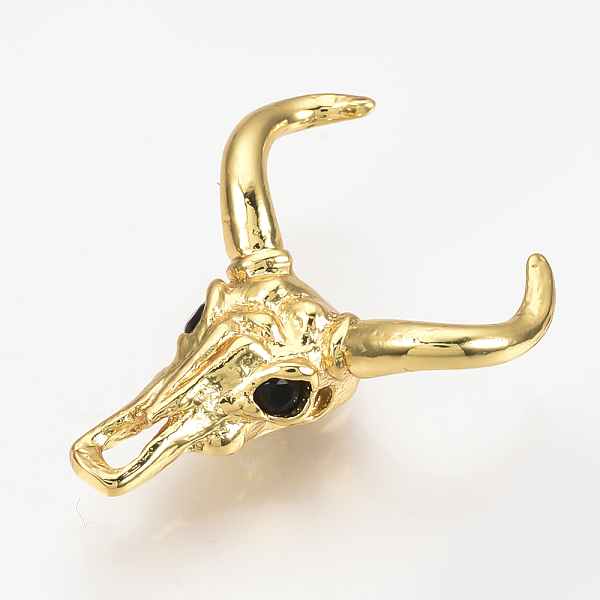 

PandaHall Brass Micro Pave Cubic Zirconia Beads, Cattle Skull, Black, Golden, 22x18.5x7mm, Hole: 1mm Brass+Cubic Zirconia Cattle Black