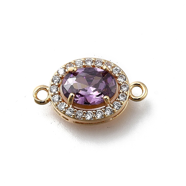 Breloques de connecteur ovales en laiton et zircone cubique violette