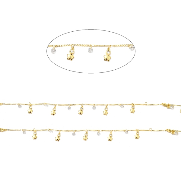 

PandaHall Rack Plating Brass Curb Chains, with Clear Cubic Zirconia Star Charms, Long-Lasting Plated, Unwelded, with Spool, Cadmium Free &...