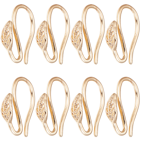 

PandaHall Beebeecraft 30Pcs Brass Earring Hooks, Ear Wire, Leaf, Nickel Free, Real 18K Gold Plated, 12x9x3mm, 9 Gauge Brass