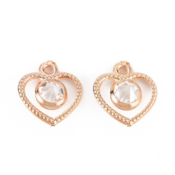 

PandaHall Rack Plating Eco-Friendly Iron Charms, with Crystal Rhinestone, Cadmium Free & Nickel Free & Lead Free, Heart, Light Gold..., Clear