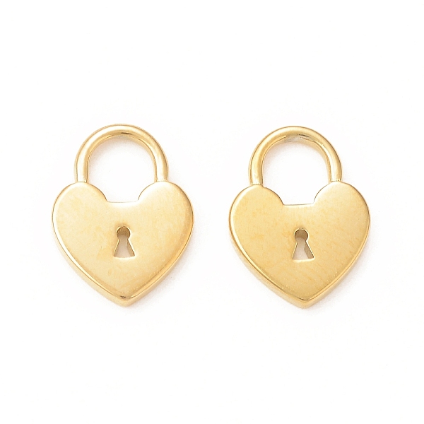 PandaHall 304 Stainless Steel Pendants, Heart Lock, Real 18K Gold Plated, 13x10x1.5mm, Hole: 5x4mm 304 Stainless Steel Lock