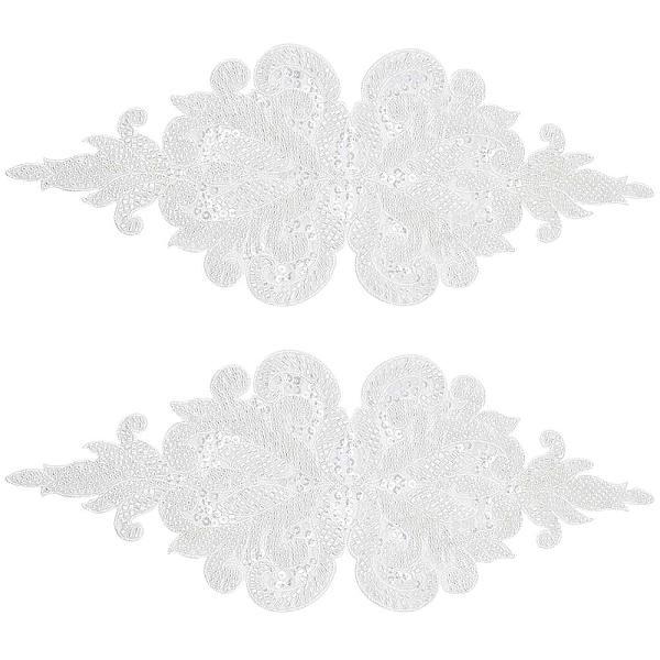 

PandaHall Flower Pattern Glass Bead Beading Appliques, Polyester Lace Appliques, with Sequins, WhiteSmoke, 120x305x3mm Polyester Flower..., White