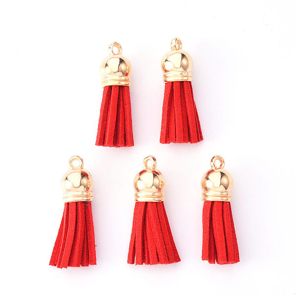 

PandaHall Faux Suede Tassel Pendant Decorations, with CCB Plastic Cord Ends, Light Gold, 33~35x10mm, Hole: 2.5mm Faux Suede Red