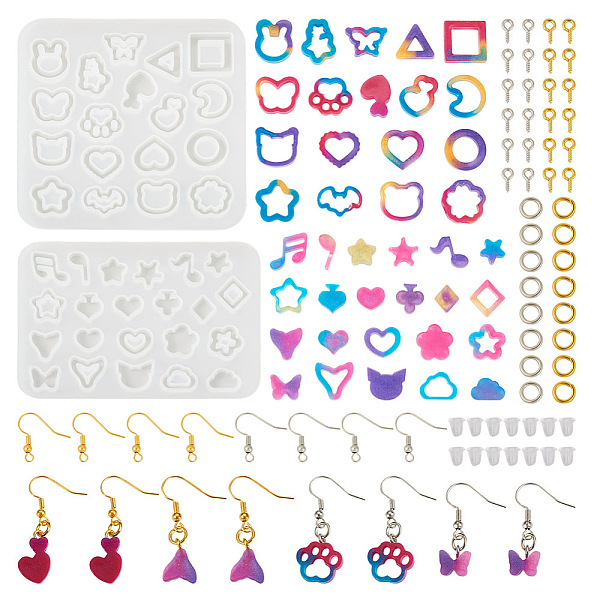 PandaHall DIY Earring Making Kits, including Star/Heart/Flower Silicone Molds, Brass Earring Hooks & Jump Rings, Plastic Ear Nuts, Iron...