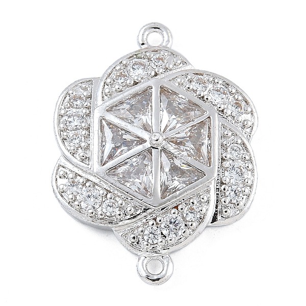 Rack Plating Brass Clear Cubic Zirconia Flower Connector Charms
