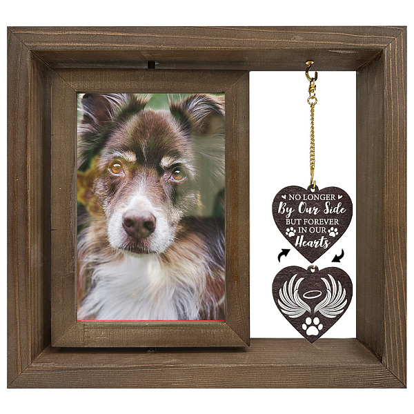 

PandaHall arricraft 1 Pc Wood Rotating Picture Frame, Dark Brown Forever in Our Hearts Memorial Pet Loss Photo Frame with Heart Charms...