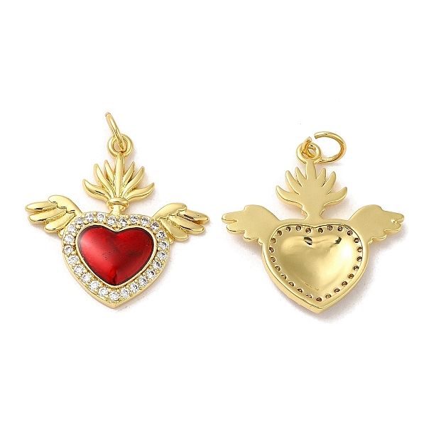 

PandaHall Rack Plating Brass Pendants, with Cubic Zirconia and Enamel, Lead Free & Cadmium Free, Long-Lasting Plated, Heart, Real 18K Gold..., Red