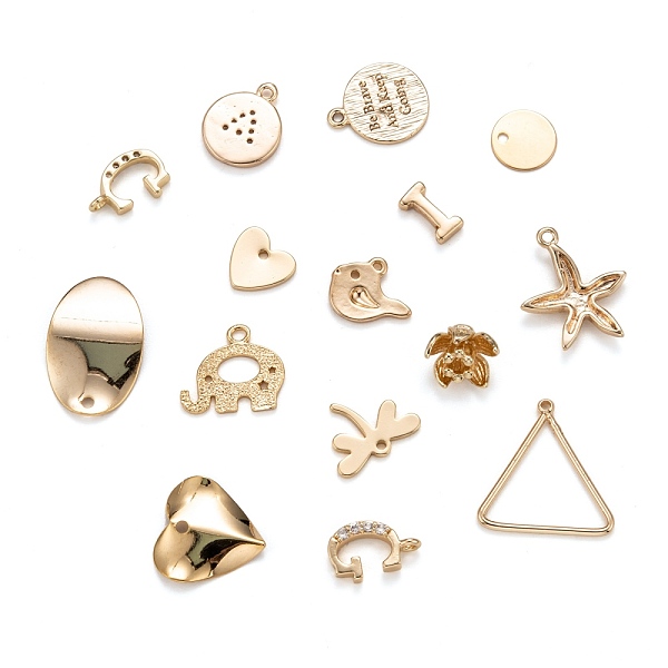 

PandaHall Brass Pendants, Mixed Shapes, Real 18K Gold Plated, 15~42x5~38x1~4mm Brass Mixed Shapes
