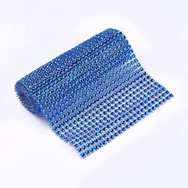

PandaHall Plastic 24 Rows Rhinestone Mesh Wrap Roll, Cake Wedding Decoration, Royal Blue, 90.5~91.5x11.8cm, about 4mm in diameter...