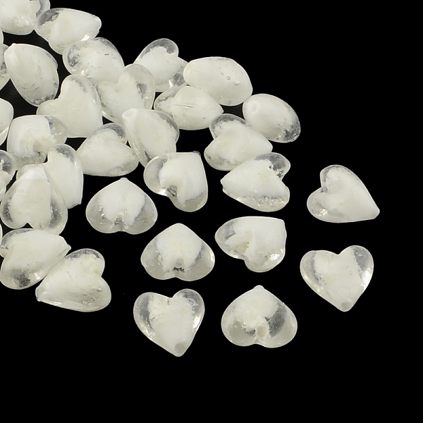 

PandaHall Handmade Luminous Lampwork Beads, Heart, White, 15~16x15~16x9~10mm, Hole: 1~2mm Lampwork Heart White