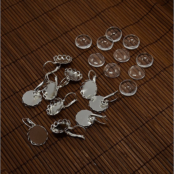 

PandaHall Brass Leverback Earrings Blank Base and Clear Domed Glass Covers, Silver Color Plated, Earring: 28x17mm, Pin: 0.5mm, Glass...