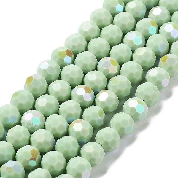 

PandaHall Opaque Glass Beads Strands, Faceted, Round, Pale Green, 10x9mm, Hole: 1.3mm, about 65~68pcs/strand, 24.13~24.21''(61.3~61.5cm)...