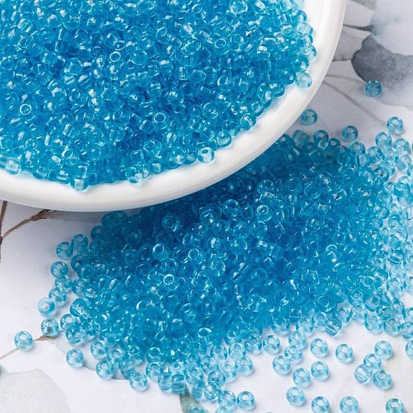 

PandaHall MIYUKI Round Rocailles Beads, Japanese Seed Beads, (RR148) Transparent Aqua, 8/0, 3mm, Hole: 1mm, about 2111~2277pcs/50g Glass..., Cyan
