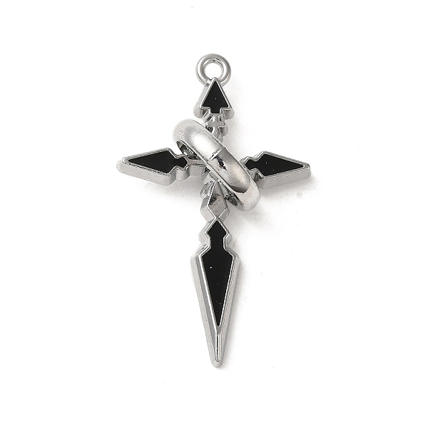 

PandaHall Alloy Enamel Pendants, Platinum, Cross & Ring Charm, Black, 47.5x29x16mm, Hole: 2.4mm Alloy+Enamel Cross Black