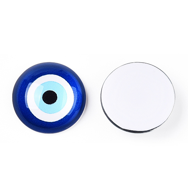 

PandaHall Glass Cabochons, Half Round with Eye, Medium Blue, 20x6.5mm Glass Half Round
