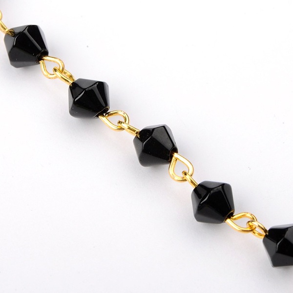 

PandaHall Handmade Bicone Glass Beads Chains for Necklaces Bracelets Making, with Golden Iron Eye Pin, Unwelded, Black, 39.3 inch, Beads...