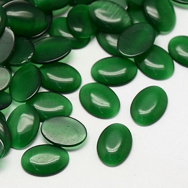 

PandaHall Cat Eye Cabochons, Oval, Green, 14x10x2.5mm Glass Oval Green