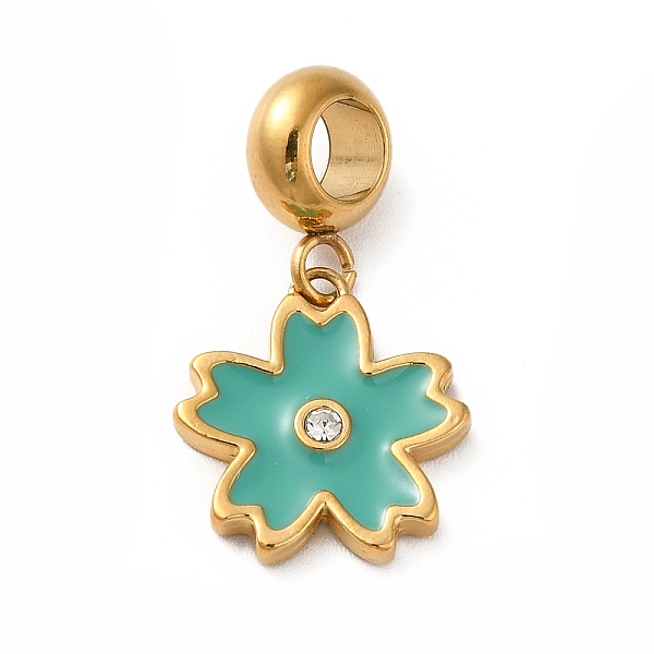 

PandaHall Ion Plating(IP) 304 Stainless Steel Enamel European Dangle Charms, Large Hole Pendants with Crystal Rhinestone, Sakura, Golden..., Clear