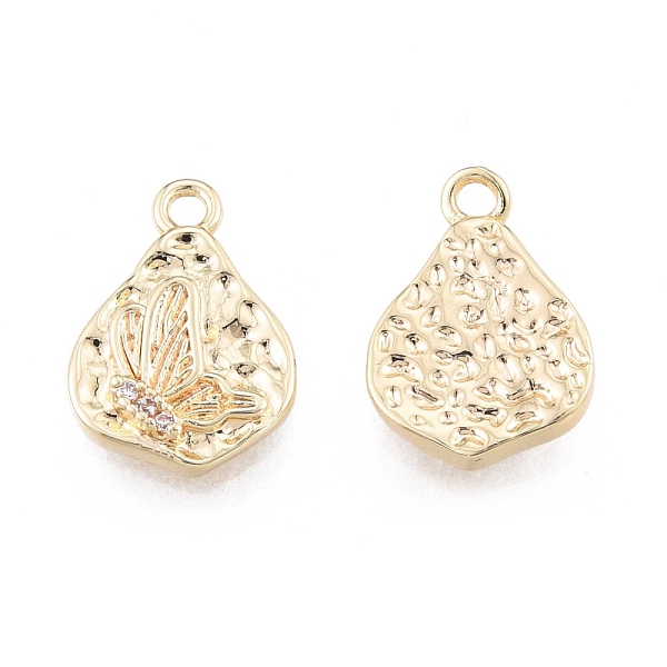 

PandaHall Brass Micro Pave Clear Cubic Zirconia Charms, Cadmium Free & Nickel Free & Lead Free, Textured, Teardrop with Butterfly, Real 18K...