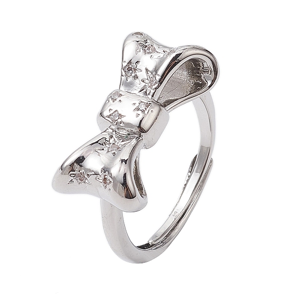 

PandaHall Rack Plating Brass Micro Pave Cubic Zirconia Adjustable Rings, Long-Lasting Plated, Lead Free & Cadmium Free, Bowknot, Platinum...