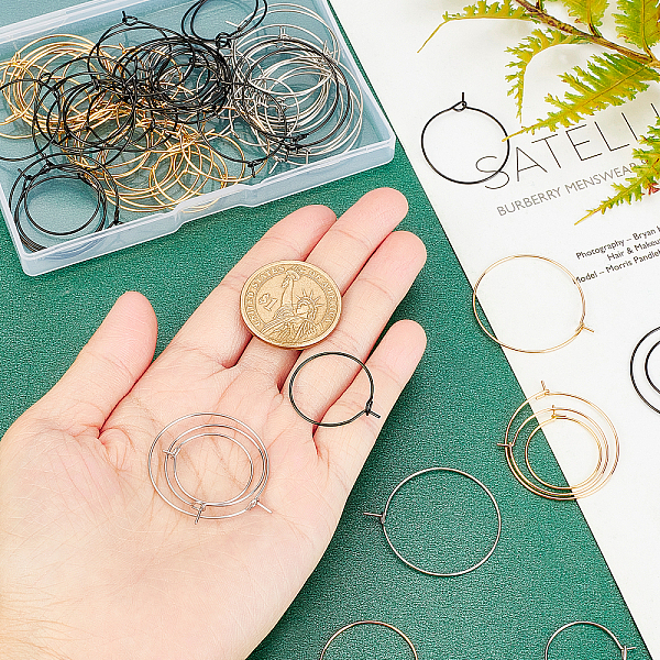 

PandaHall UNICRAFTALE 90pcs 3 Colors Wine Glass Charm Rings Beading Hoop Earrings 304 Stainless Steel Hoop Earring Findings Ring...