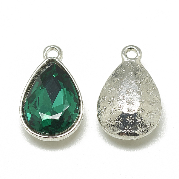 

PandaHall Alloy Glass Charms, Faceted, teardrop, Platinum, Sea Green, 14.5x9x5mm, Hole: 1.5mm Alloy+Glass Teardrop Green