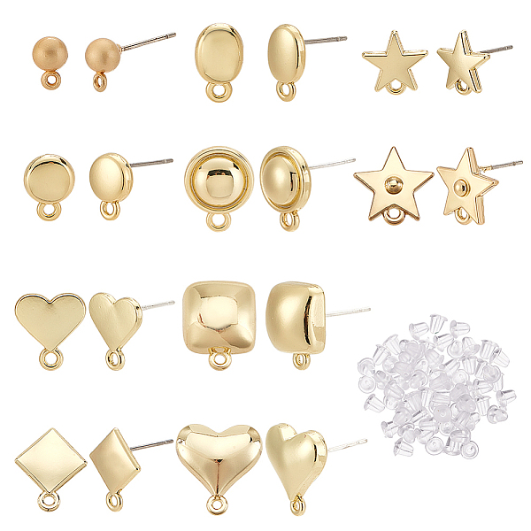 

PandaHall PH Golden Stud Earring with Loop Alloy Mixed Shapes