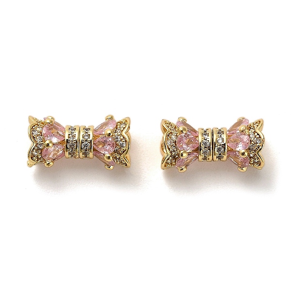 

PandaHall Brass Micro Pave Cubic Zirconia Beads, Real 18K Gold Plated, Pink, 16x8mm, Hole: 1.6mm Brass+Cubic Zirconia Flower Pink