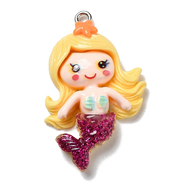 

PandaHall Opaque Resin Pendants, with Glitter Powder and Platinum Tone Iron Loops, Mermaid, Gold, 34x22x6mm, Hole: 2mm Iron+Resin Human Gold