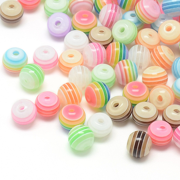 

PandaHall Transparent Stripe Resin Beads, Round, Mixed Color, 8mm, Hole: 1.6~2mm Resin Round Multicolor