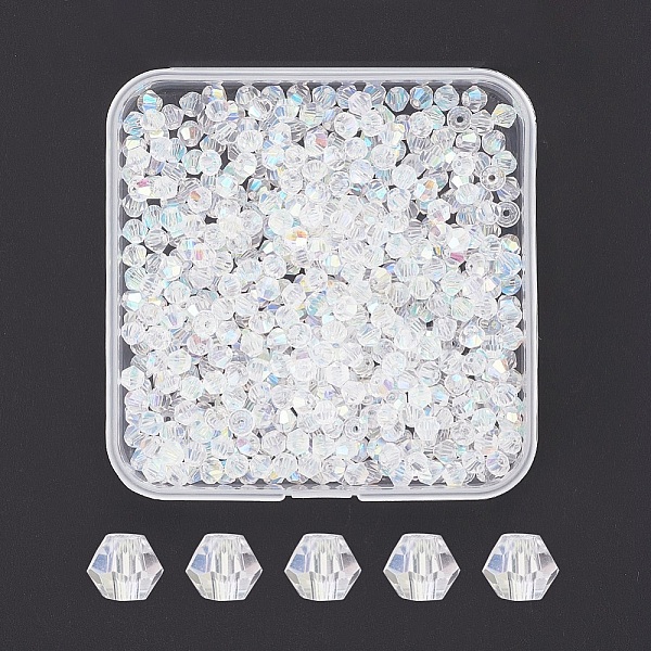 

PandaHall 500Pcs Faceted Bicone Electroplate Glass Beads Strands, AB Color Plated , Clear AB, 4x4.5mm, Hole: 1mm Glass Bicone White