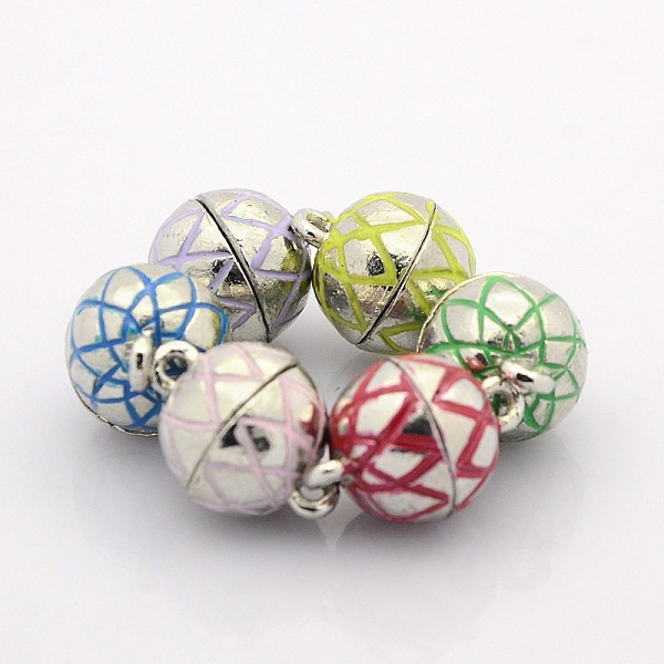 

PandaHall Round Platinum Plated Alloy Enamel Magnetic Clasps with Loops, Mixed Color, 17x12mm, Hole: 2mm Alloy+Enamel Round Multicolor