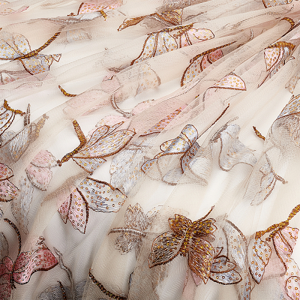 PandaHall BENECREAT 2 Yard Organza Fabric with Embroidery Dragonfly, 33.5 inch Wide Lace Fabric for Dress Costume Table DIY Crafts Curtain...