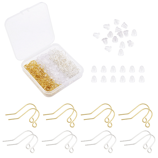 

PandaHall Iron Earring Hooks, with Plastic Earring Ear Nuts, Earrings Backs, Mixed Color, 7.4x7.2x1.7cm, 400pcs/box Iron